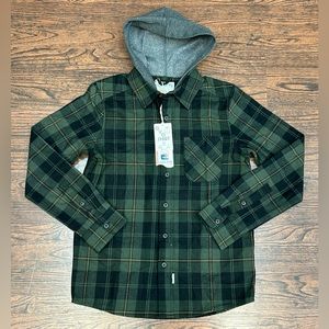 NEW! Laguna Men’s Long Sleeve Green Plaid Hooded Button Up Shirt - Size Small